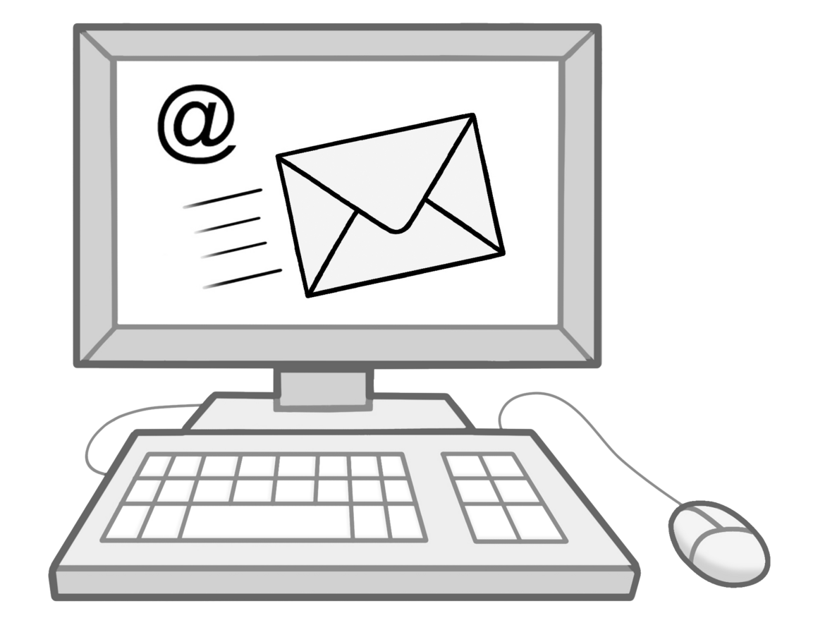 Das Bild zeigt eine Zeichnung von einem Computer. Bild E-Mail